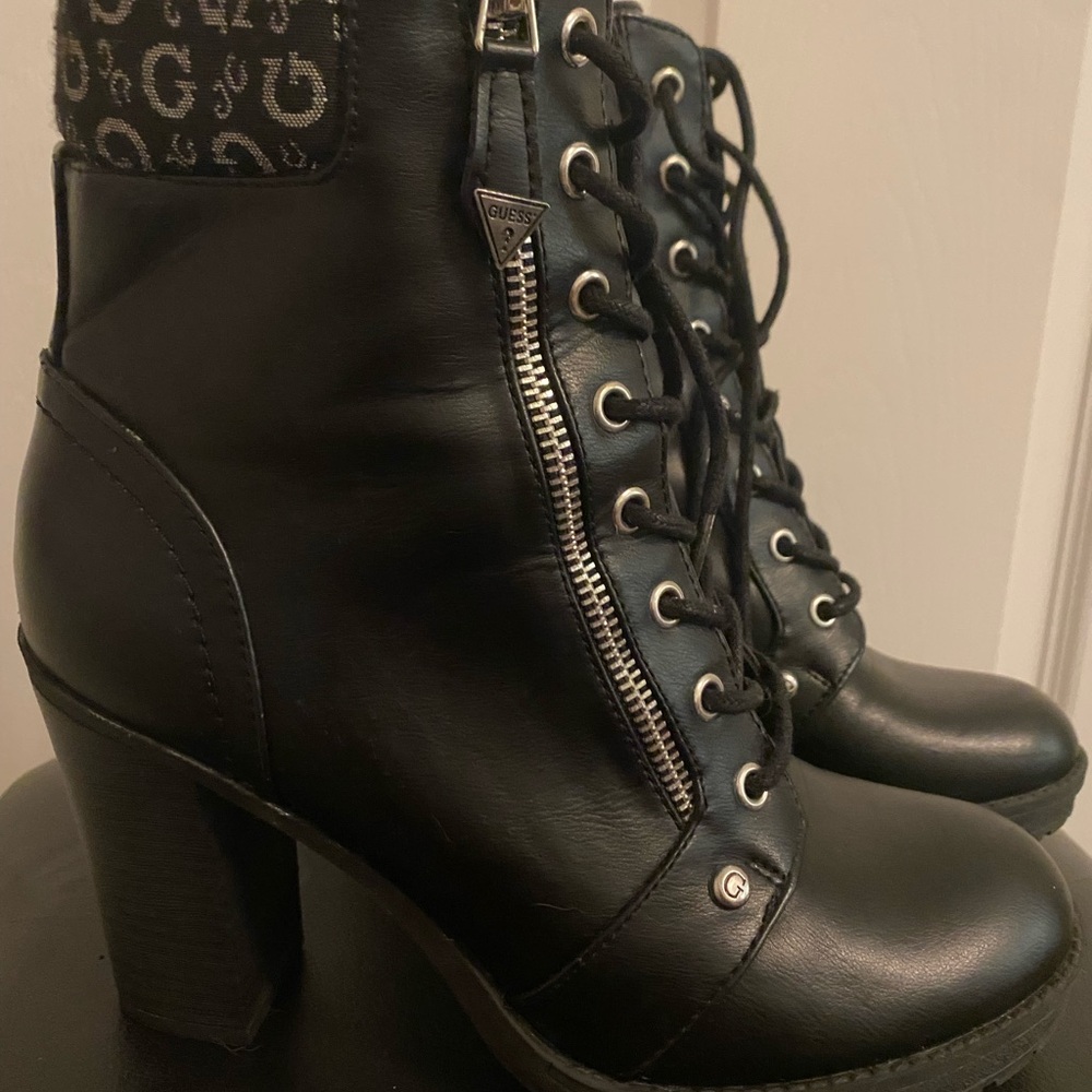 Guess Black Lace-Up Boots with Logo Detail